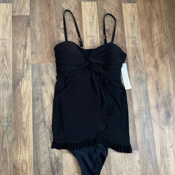 Beyond Control Other - Beyond One Piece Twist Knot Ruffle Front Swimsuit Black Size 10